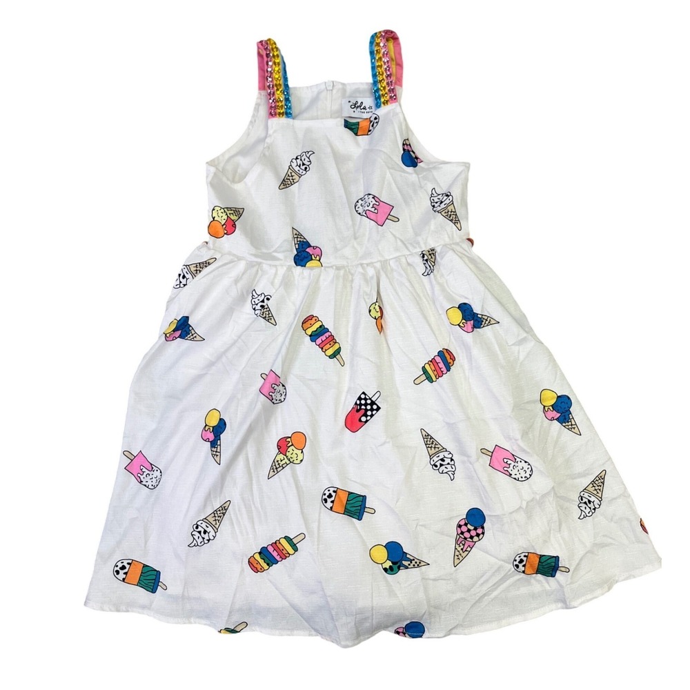 Lola The‎ Boys White Ice Cream Popsicle Print Party Dress Size 8 Cotton Rainbow